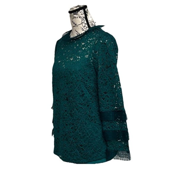 J Crew AU229 Green Lace Blouse Ruffle Lined Crochet Coquette Cottegecore Boho M - Picture 3 of 8